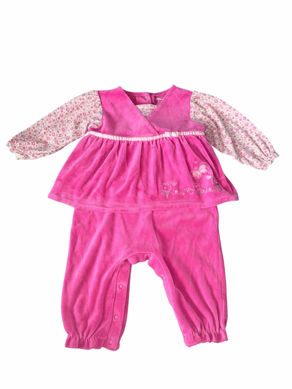 EUC Vintage Y2K Baby Girls Pink Velour Baby Doll Top One-Piece Outfit 18m